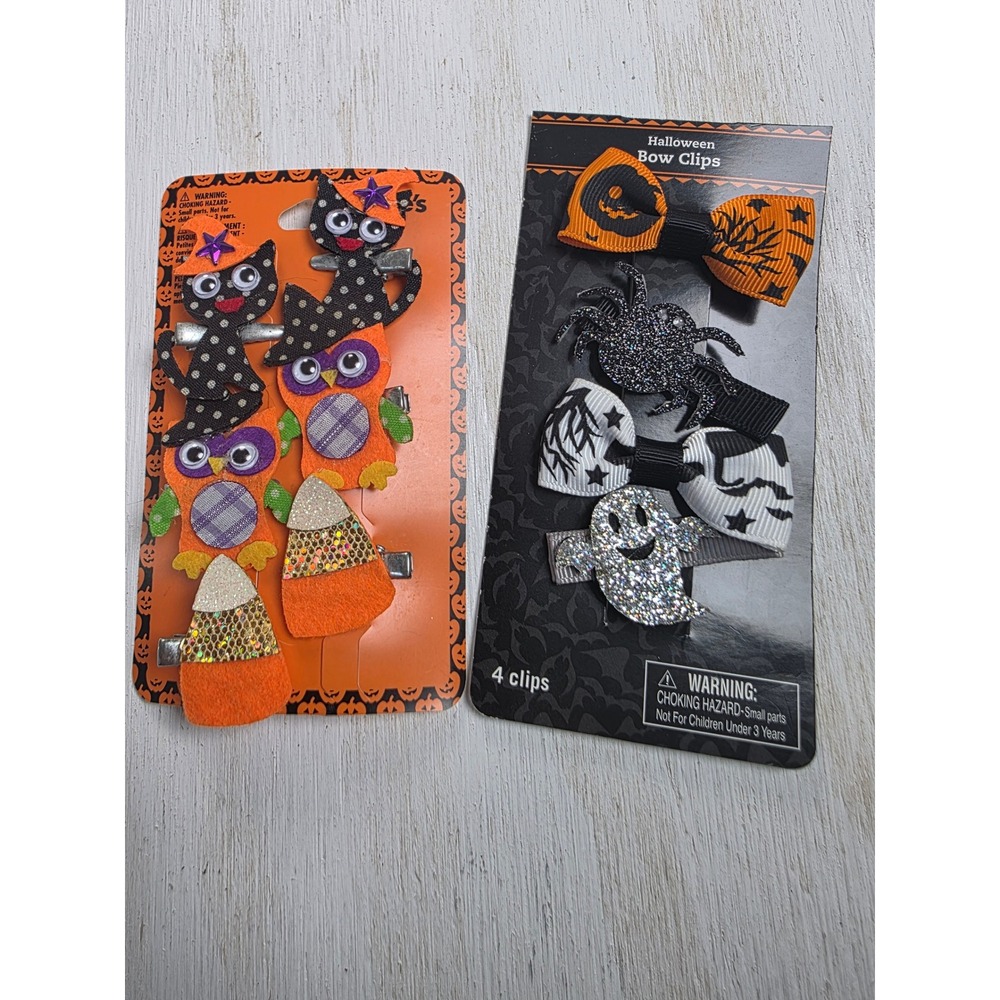 Halloween Hair Clips 10pc Set Claire's Ghost Spider Owl Cat Bows Kids Accessory